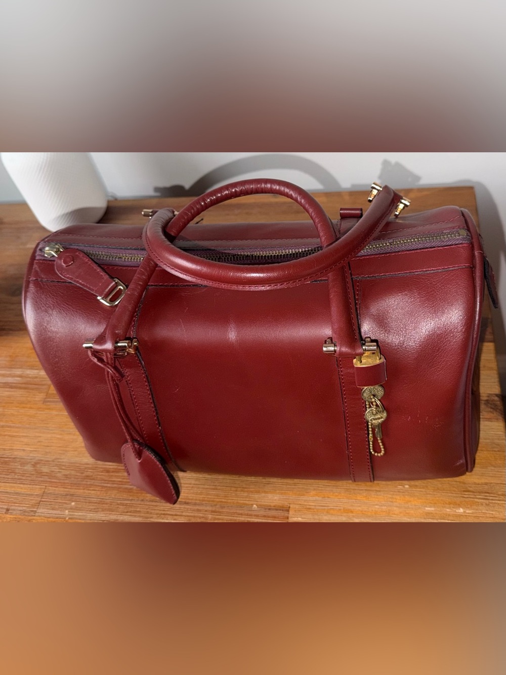 Authentic Cartier Must de Cartier Travel Boston Hand Bag Leather Bordeaux